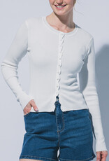 Miss Bliss LT Fitted Button Up Sweater Cardigan-White