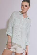 Miss Bliss LT Striped Roll Up LS Button Down Shirt-Mint