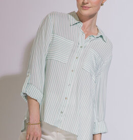 Miss Bliss Striped Roll Up LS Button Down Shirt-Mint