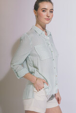 Miss Bliss LT Striped Roll Up LS Button Down Shirt-Mint