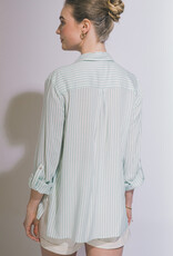 Miss Bliss LT Striped Roll Up LS Button Down Shirt-Mint