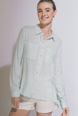 Miss Bliss LT Striped Roll Up LS Button Down Shirt-Mint