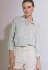 Miss Bliss LT Striped Roll Up LS Button Down Shirt-Mint