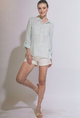 Miss Bliss LT Striped Roll Up LS Button Down Shirt-Mint