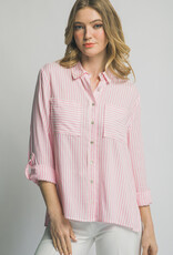 Miss Bliss LT Striped Roll Up LS Button Down Shirt-Pink
