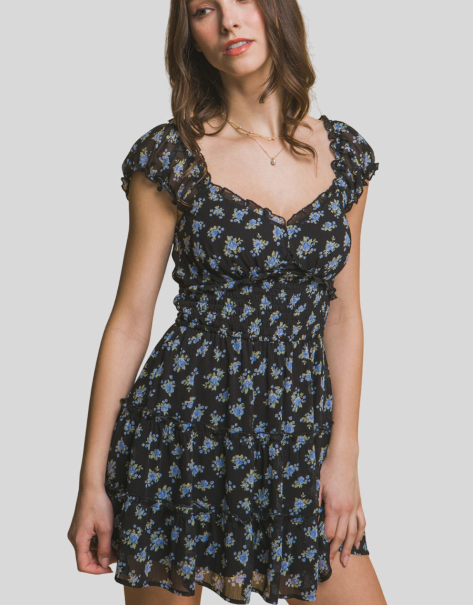 Miss Bliss LT Feminine Floral Smocked Mini Dress