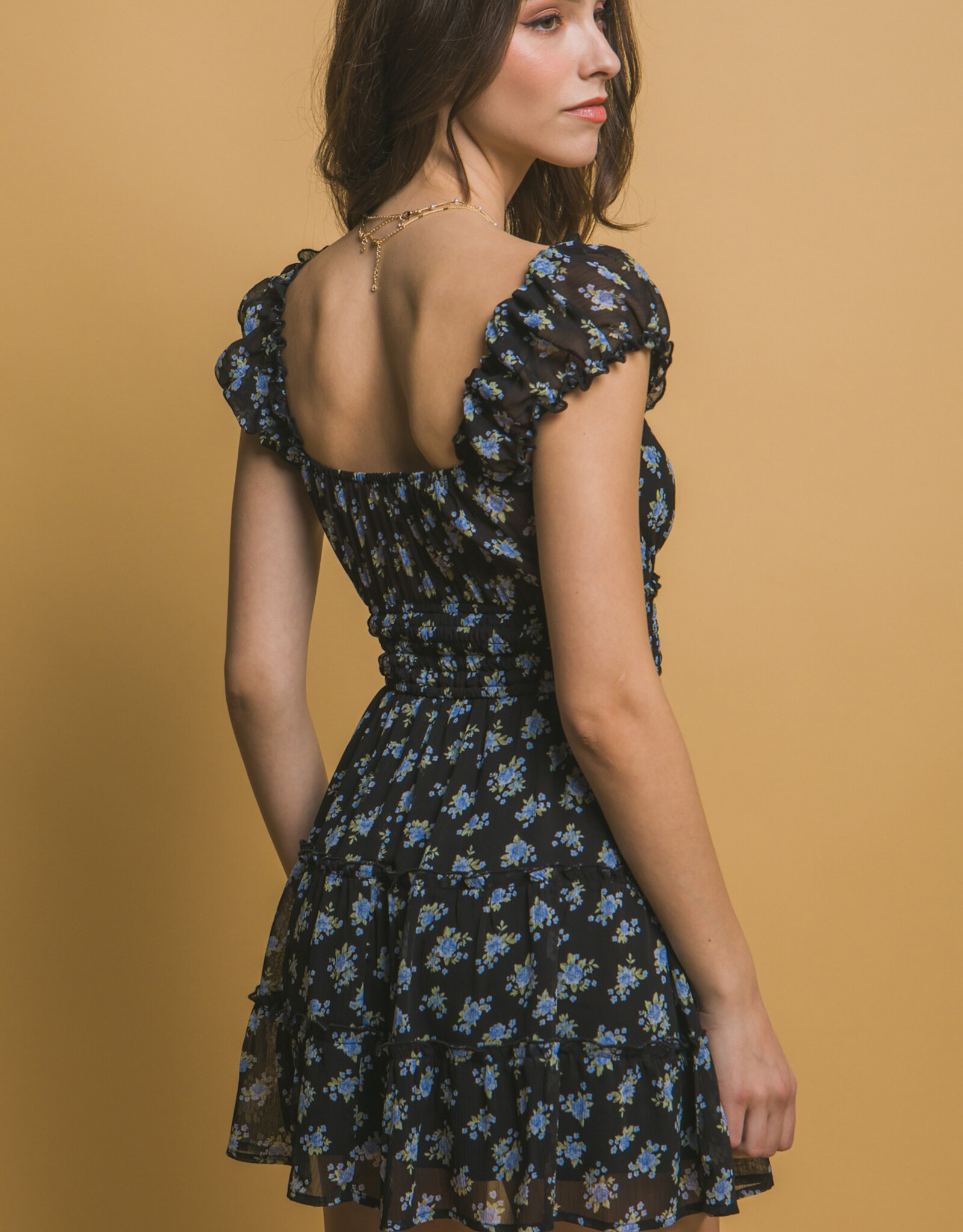 Miss Bliss LT Feminine Floral Smocked Mini Dress