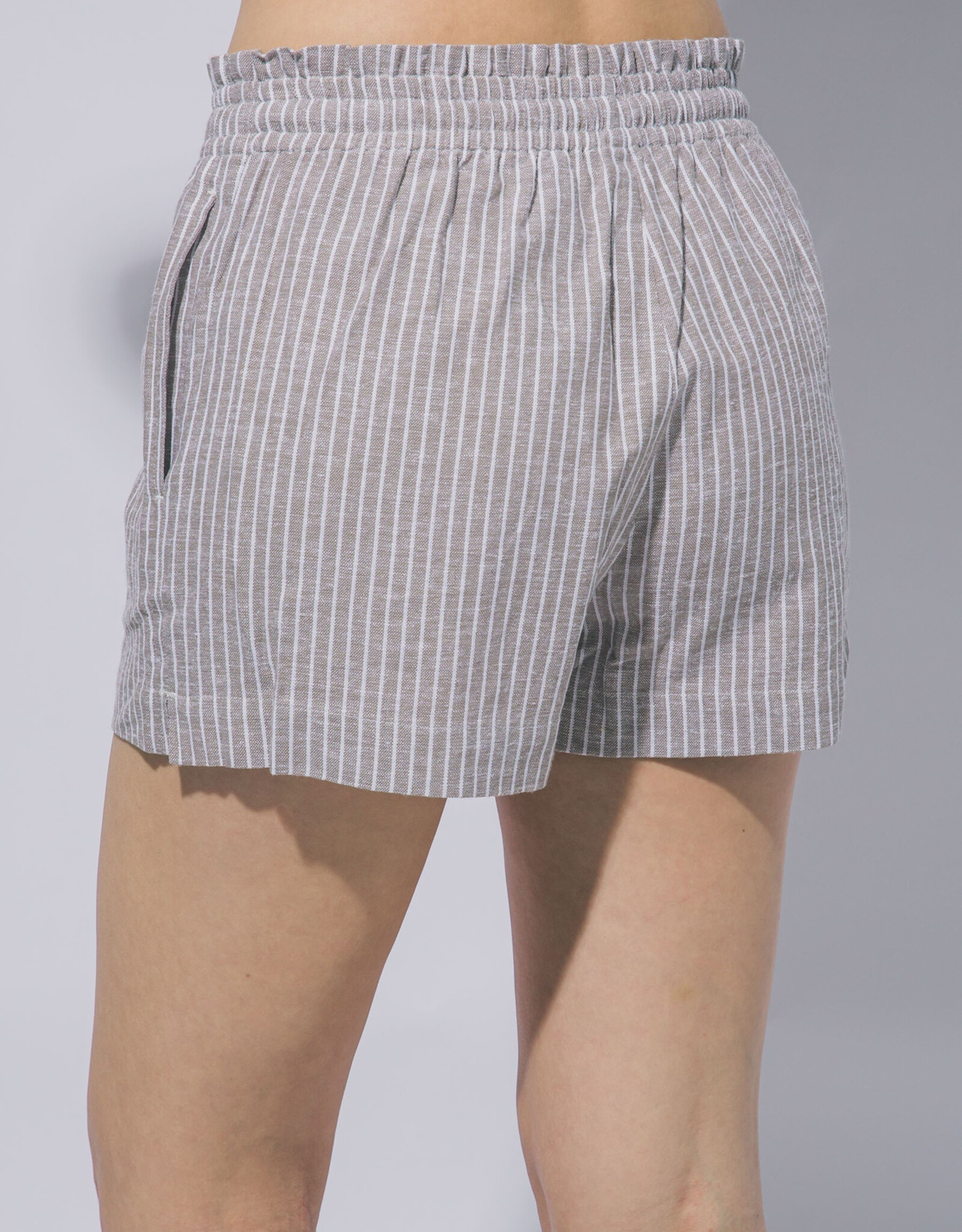 Miss Bliss LT Striped Linen Blend Shorts-Mocha