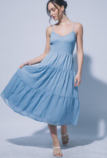 Miss Bliss LT Tiered Smocked Bodice Midi Dress-Blue