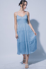 Miss Bliss LT Tiered Smocked Bodice Midi Dress-Blue
