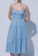 Miss Bliss LT Tiered Smocked Bodice Midi Dress-Blue