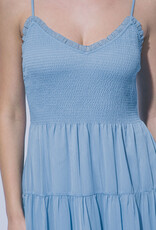 Miss Bliss LT Tiered Smocked Bodice Midi Dress-Blue