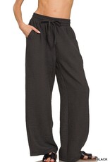 Miss Bliss Zen Woven Crepe Elastic Band Pants-Black