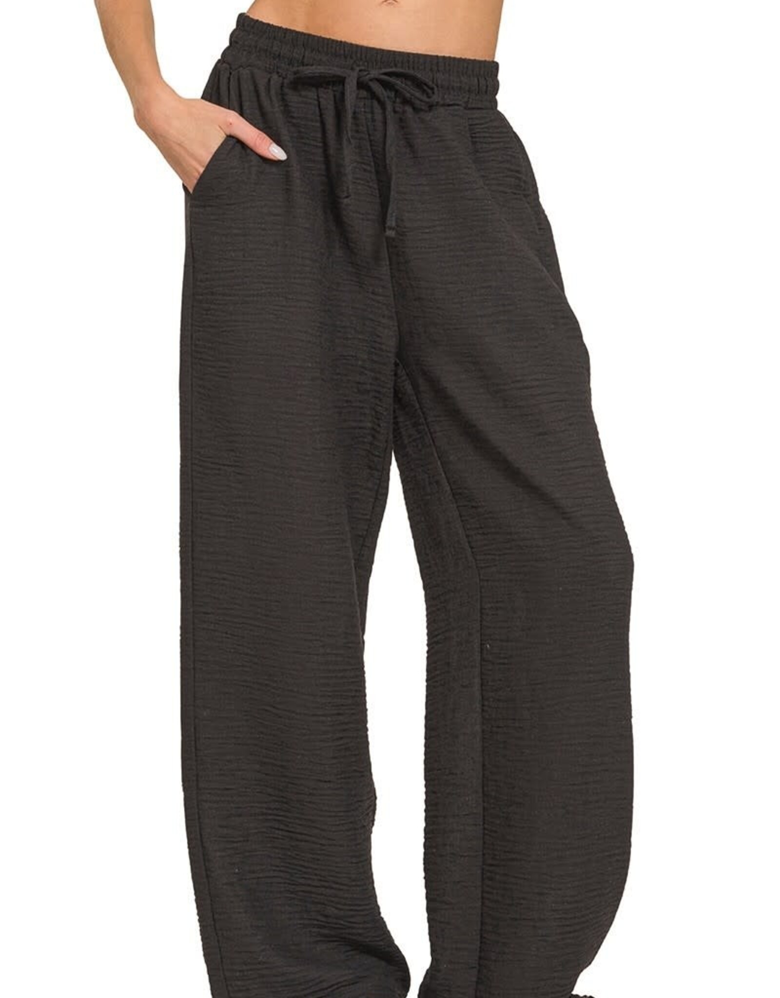 Miss Bliss Zen Woven Crepe Elastic Band Pants-Black