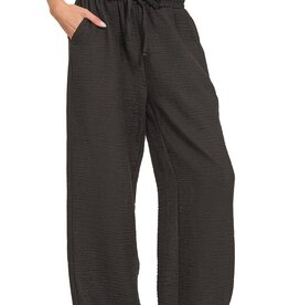 Miss Bliss Zen Woven Crepe Elastic Band Pants-Black