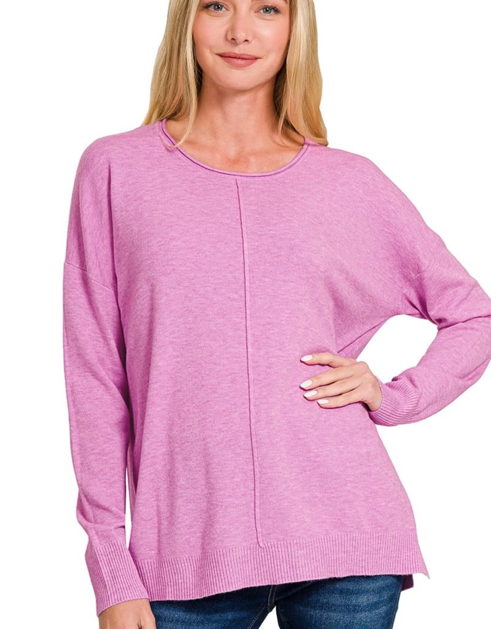 Miss Bliss Zen Viscose Front Seam Round Neck Sweater-Mauve