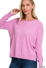Miss Bliss Zen Viscose Front Seam Round Neck Sweater-Mauve