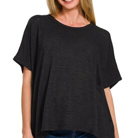 Miss Bliss Oversized Slub Hacci Top With Pocket-Black