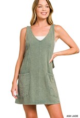 Miss Bliss Zen Washed Slub Adjustable Strap Overall Dress-Ash Jade