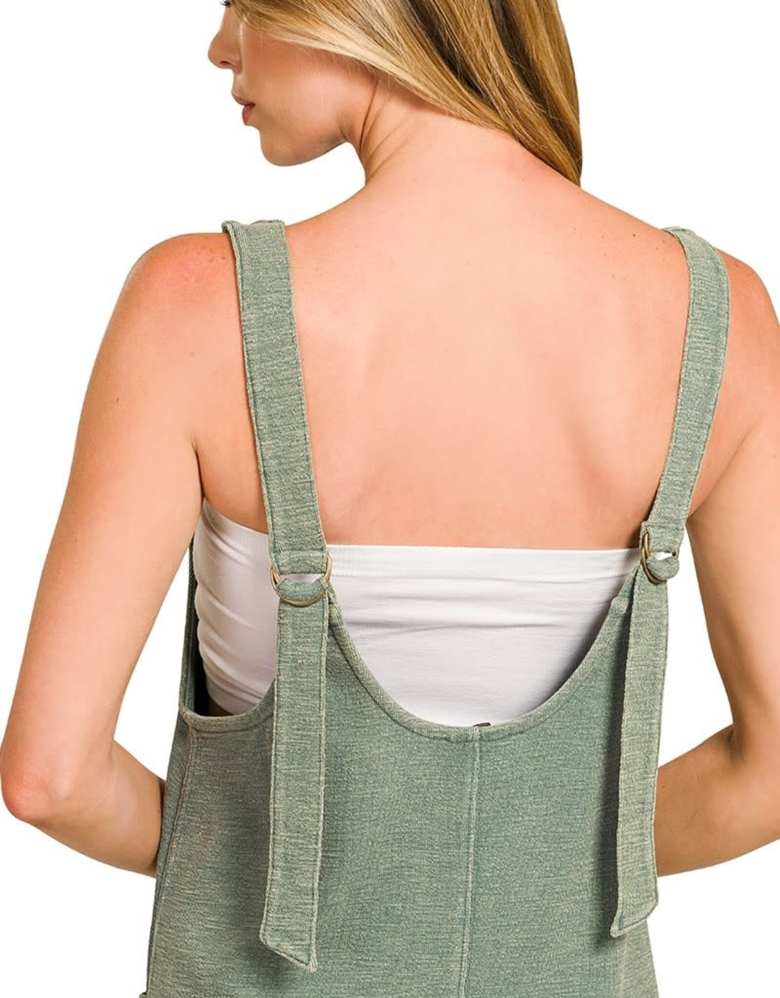 Miss Bliss Zen Washed Slub Adjustable Strap Overall Dress-Ash Jade