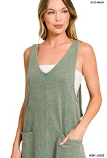 Miss Bliss Zen Washed Slub Adjustable Strap Overall Dress-Ash Jade