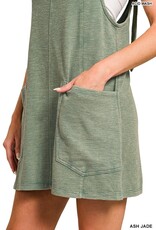 Miss Bliss Zen Washed Slub Adjustable Strap Overall Dress-Ash Jade