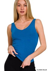 Miss Bliss Zen Premium Double Layer V Neck Tank-Classsic Blue
