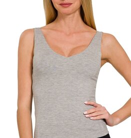 Miss Bliss Premium Double Layer V Neck Tank-Heather Grey