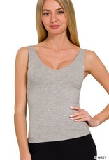Miss Bliss Zen Premium Double Layer V Neck Tank-H Grey