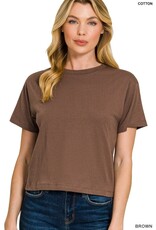 Miss Bliss Zen Cropped Cotton Crew Neck SS Top- Brown
