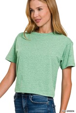 Miss Bliss Zen Cropped Cotton Crew Neck SS Top- K Green