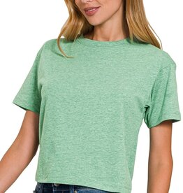 Miss Bliss Cropped Cotton Crew Neck SS Top- K Green