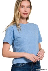 Miss Bliss Zen Cropped Cotton Crew Neck SS Top- Ocean Blue