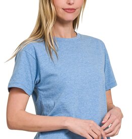 Miss Bliss Cropped Cotton Crew Neck SS Top- Ocean Blue
