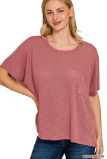 Miss Bliss Zen Oversized Slub Hacci Top With Pocket-Rose