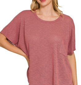 Miss Bliss Oversized Slub Hacci Top With Pocket-Rose