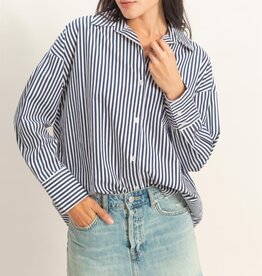 Miss Bliss Striped ButtonUp Poplin Shirt-Navy