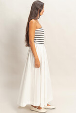 Miss Bliss HYFVE Striped Strapless Flowy Midi Dress-White&Blk