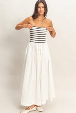 Miss Bliss HYFVE Striped Strapless Flowy Midi Dress-White&Blk