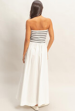 Miss Bliss HYFVE Striped Strapless Flowy Midi Dress-White&Blk