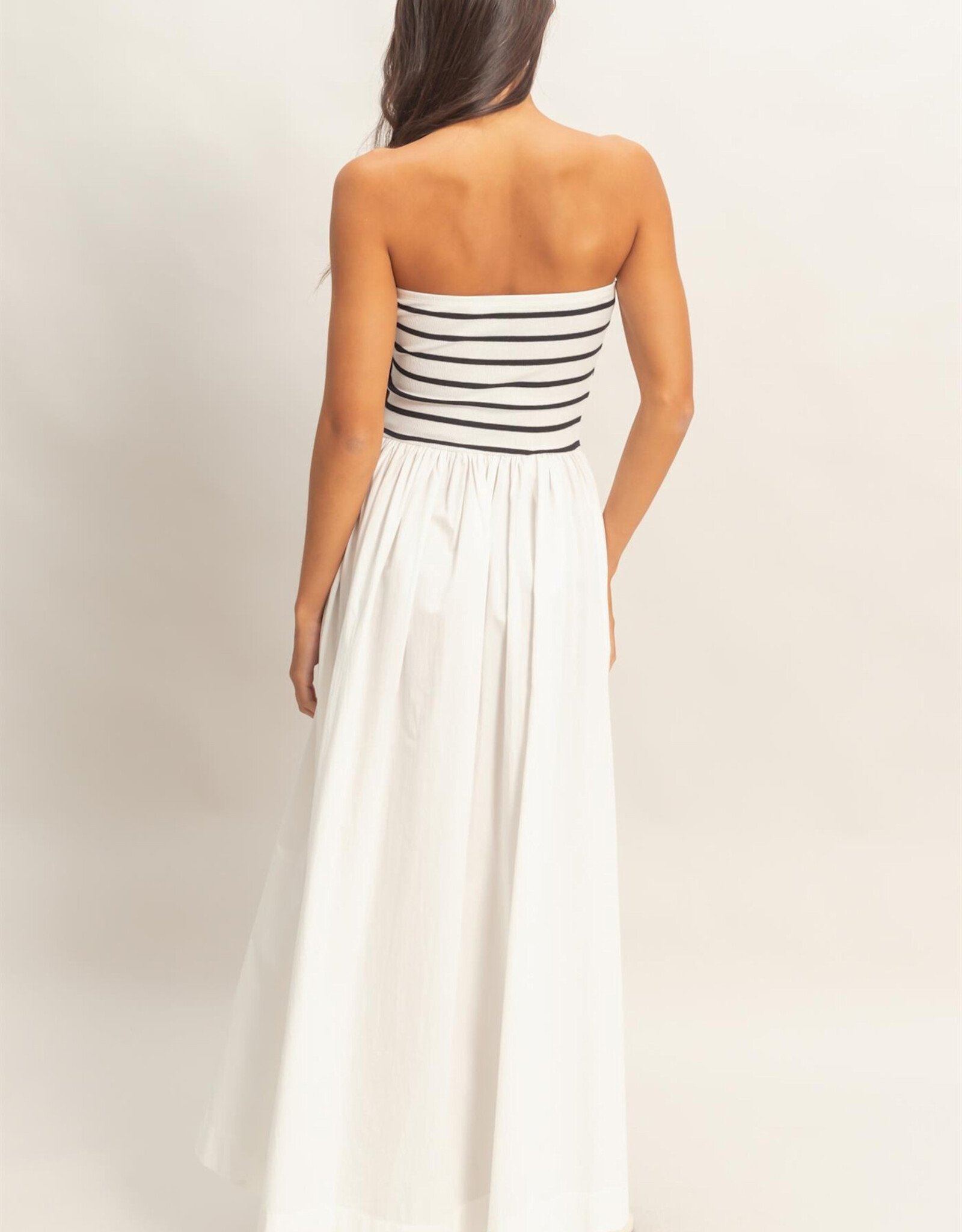 Miss Bliss HYFVE Striped Strapless Flowy Midi Dress-White&Blk