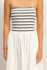 Miss Bliss HYFVE Striped Strapless Flowy Midi Dress-White&Blk