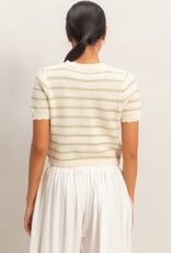 Miss Bliss HYFVE Striped SS Cardigan W Scallop Edge Top-Sage/Iv