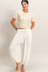 Miss Bliss HYFVE Striped SS Cardigan W Scallop Edge Top-Sage/Iv