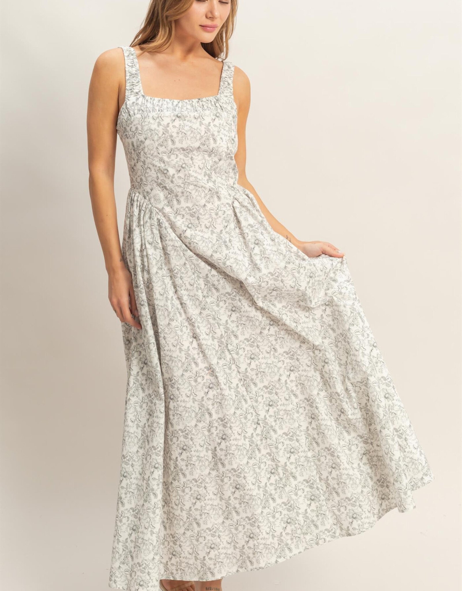 Miss Bliss HYFVE Floral Print Empire Waist Dress-Blk&White