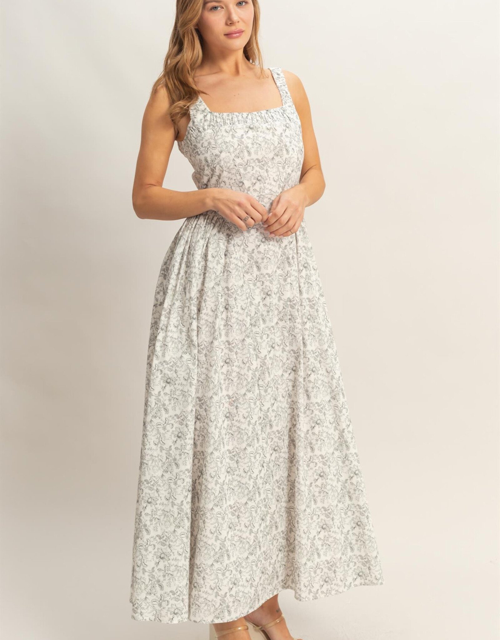 Miss Bliss HYFVE Floral Print Empire Waist Dress-Blk&White