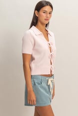 Miss Bliss HYFVE Tie-Front SS Knit Top-Soft Pink
