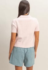 Miss Bliss HYFVE Tie-Front SS Knit Top-Soft Pink
