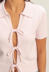 Miss Bliss HYFVE Tie-Front SS Knit Top-Soft Pink