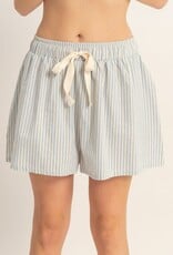 Miss Bliss HYFVE Striped Elastic Waist Shorts-Sky Blue